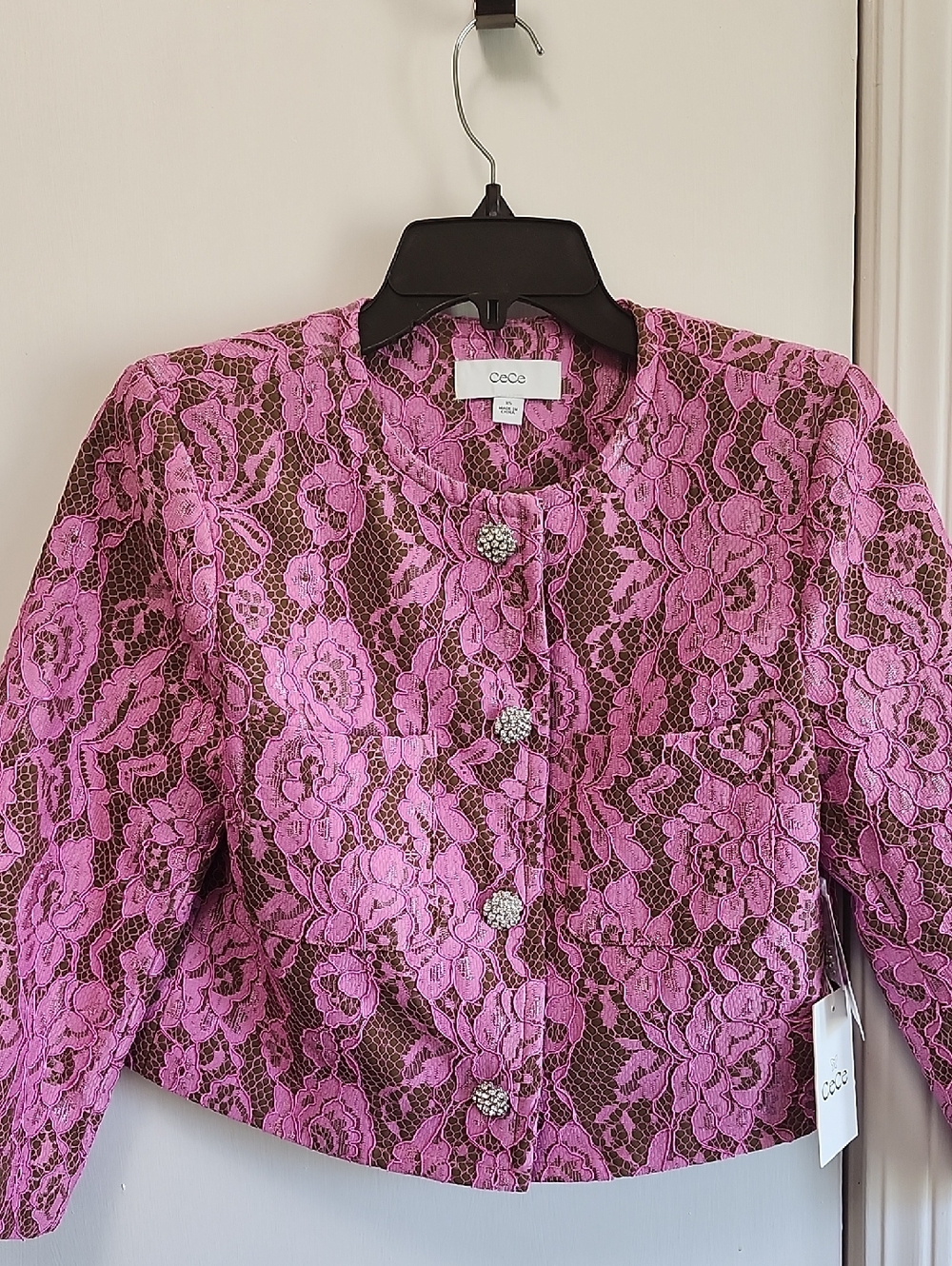 CeCe Pink Lace Cropped Jacket